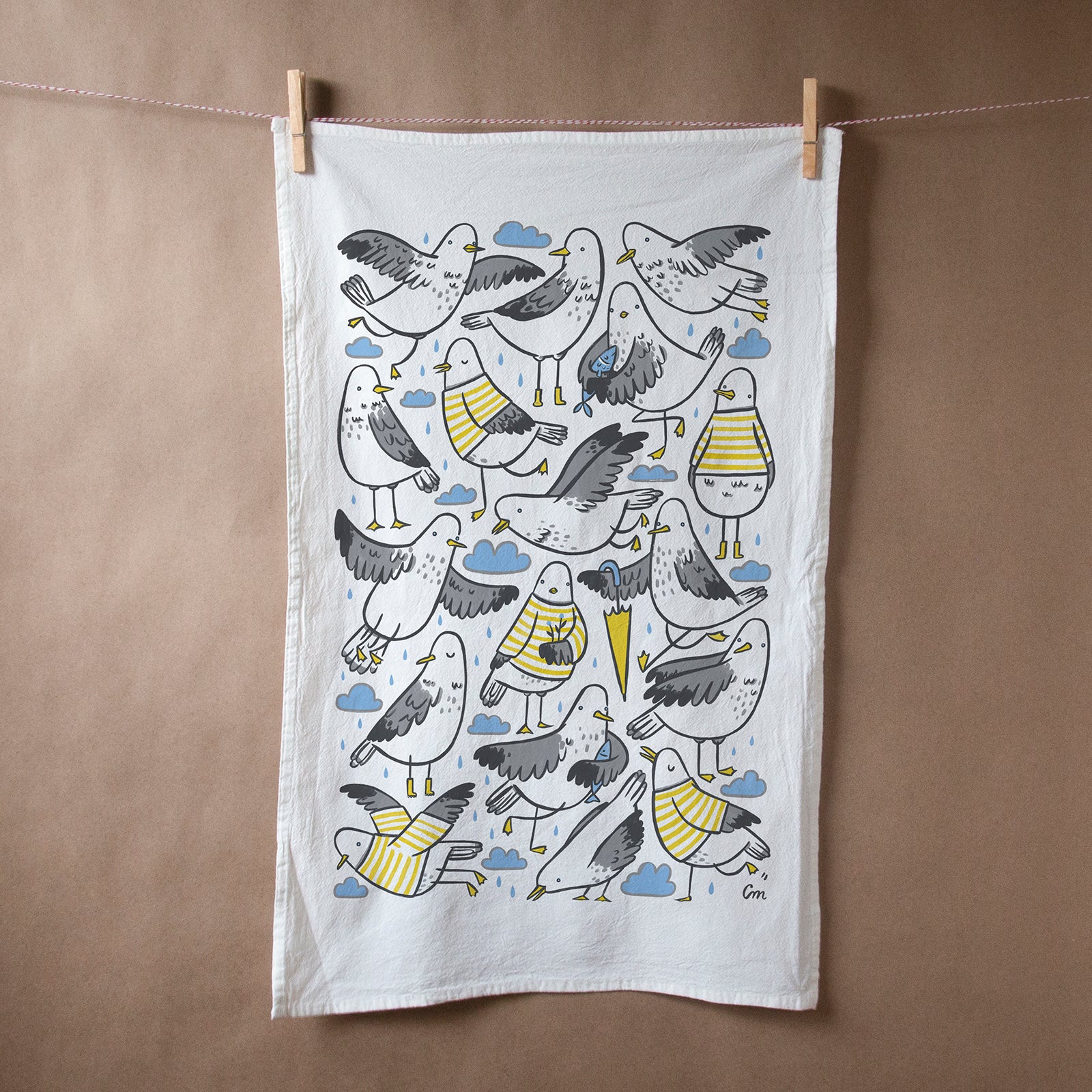 Stripey Seagulls Flour Sack Tea Towel