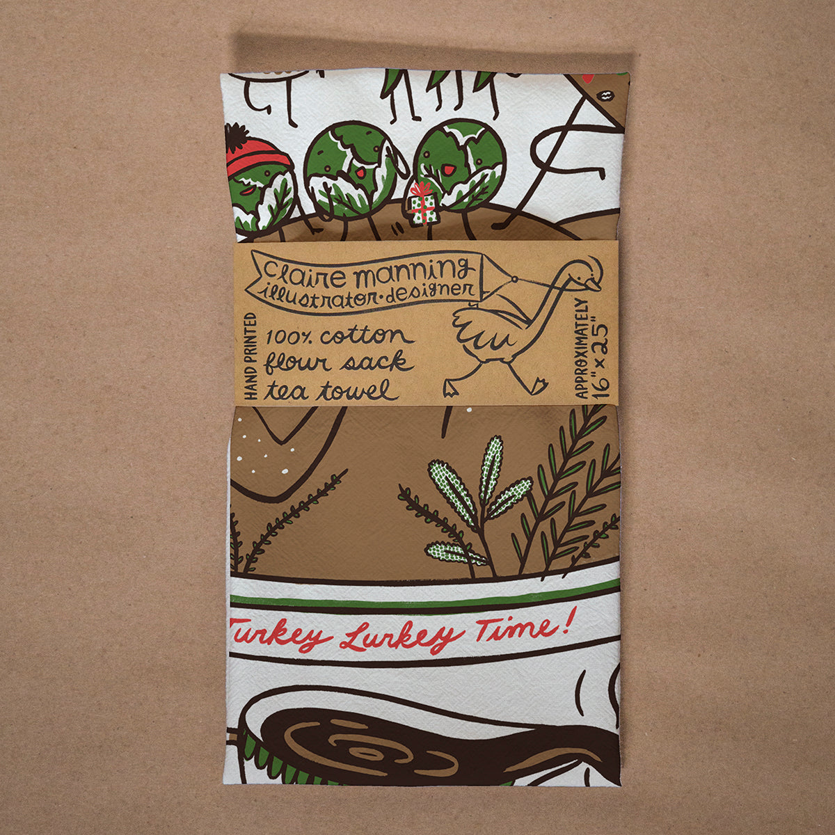 Corgi Tea Towel in Rust - Hand Printed Flour Sack Tea Towel
