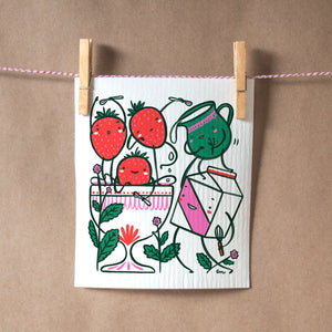 Strawberries and Cream Swedish Dishcloth